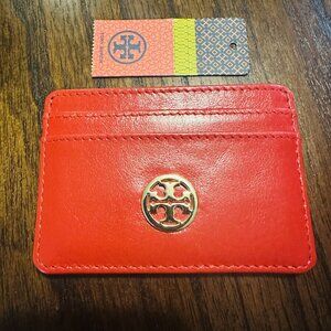 Tory Burch “DENA” Red  Leather Slim Card Case  Brand New With Tags